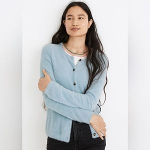 Madewell Hewitt Fuzzy Cardigan Sweater in Powder Blue